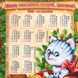 Доска разделочная "Котик. Календарь. Жизни красовой", ламинация, дерево, 18,3х27,3 см