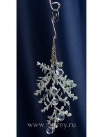 Ветка декоративная на крючке 14 см с кристалликами серебро