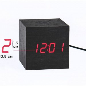 СИМА-ЛЕНД Часы - будильник электронные &quot;Цифра&quot; настольные с термометром, деревянные, 6.5 см, ААА, USB