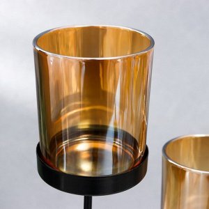 Подсвечник металл, стекло на 3 свечи "Этна" d-5 см, чёрный 7,5х23х31 см