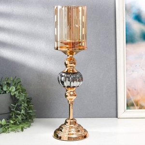 Подсвечник металл, стекло на 1 свечу "Этна" d-8 см, золото 11,5х11,5х41 см