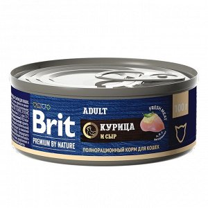 Brit Premium by Nature конс 100гр д/кош Adult Курица/Сыр (1/12)