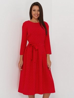 Платье женское демисезонное встречная складка длинный рукав цвет Красный, белый SKLAD (мелкий горох)