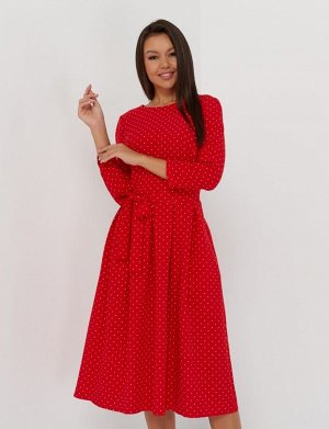 Платье женское демисезонное встречная складка длинный рукав цвет Красный, белый SKLAD (мелкий горох)