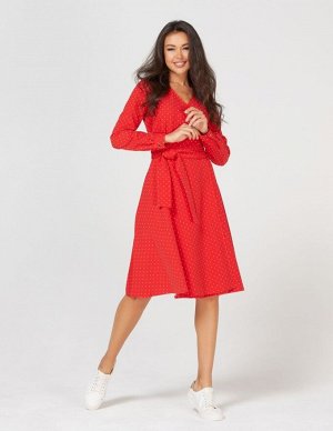 Платье женское демисезонное на запах МИНИ длинный рукав цвет Красный, белый (мелкий горох) ZAP MINI