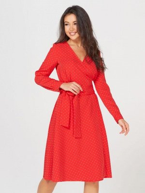 Платье женское демисезонное на запах МИНИ длинный рукав цвет Красный, белый (мелкий горох) ZAP MINI