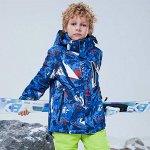 Куртка утепленная детская для мальчика с абстрактным принтом, цвет синий