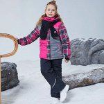 Лыжный костюм детский для девочки с абстрактным принтом, цвет черный/серый/розовый