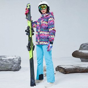Женский лыжный костюм, принт "зигзаг", цвет синий/розовый/голубой