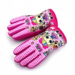 Детские перчатки лыжные утепленные для девочки с принтом &quot;L.O.L.&quot;, цвет розовый