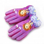 Детские перчатки лыжные утепленные для девочки с принтом &quot;Принцесса&quot;, цвет сиреневый