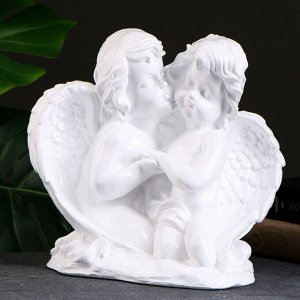 Фигура "Ангелы с сердцем пара вместе" белый 13х26х27см