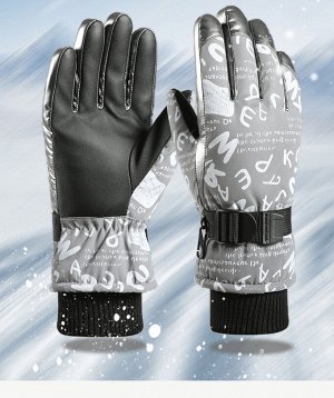 Перчатки утепленные мужские в спортивном стиле с принтом "Надписи", цвет серый