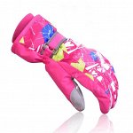 Перчатки детские лыжные для девочки с принтом, цвет розовый