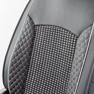Каркасные накидки на передние сиденья CarPerformance, 2 шт. материал Экокожа с контрастной прострочкой, центральная тканевая вставка с объемным контрастным плетением, закрытые торцы сидений и спинки,