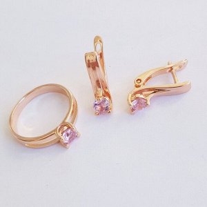 Комплект коллекция "Дубай", покрытие позолота с камнем, цвет розовый серьги, кольцо р-р 18, Е4164, арт.747.977