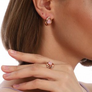 Комплект коллекция "Дубай", покрытие позолота с камнем, цвет матово-розовый, серьги, кольцо р-р 18, Е6163, арт.747.687