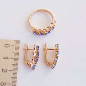 Комплект коллекция "Дубай", покрытие позолота с камнем, цвет синий серьги, кольцо р-р 17, Е8183, арт.747.943