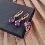 Комплект коллекция &quot;Дубай&quot;, покрытие позолота с камнем, цвет фиолетовый, серьги, кольцо р-р 20, А232006, арт.747.412