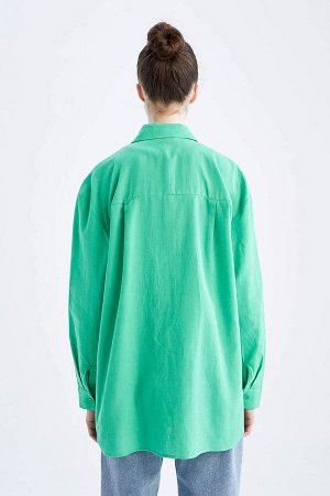 Рубашка с длинным рукавом из смешанной льняной ткани с воротником-рубашкой оверсайз