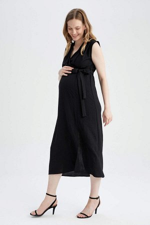 Бордовое платье миди трапециевидной формы для беременных