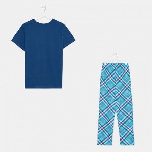 Комплект (футболка/брюки) мужской, цвет синий/клетка