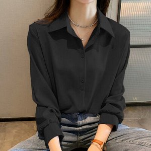 Женская однотонная блуза с длинным рукавом, цвет черный