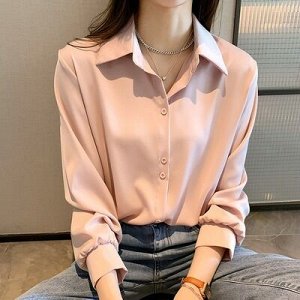 Женская однотонная блуза с длинным рукавом, цвет розовый