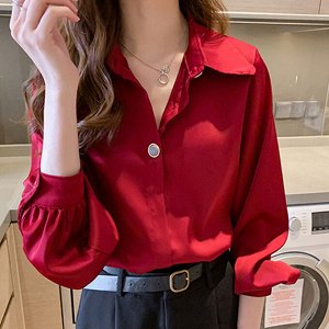 Женская блуза с длинным рукавом, цвет красный