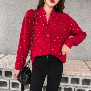 Женская блуза в горох, цвет красный