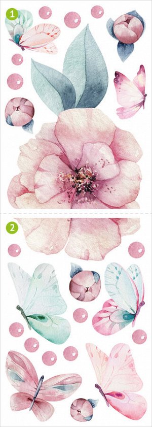 Декоративные виниловые наклейки ST-0369-2 Бабочки с цветами 50х70