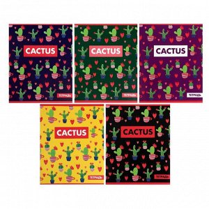 Комплект тетрадей из 5 шт, 36 листов, клетка, "Кактус", обложка мелованный картон, блок офсет