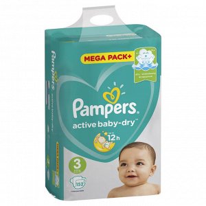 Подгузники Pampers Active Baby-Dry 6-10 кг, размер 3, 152 шт.