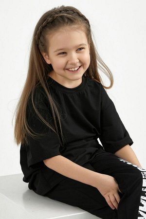 Футболка детская однотонная хлопок OVERSIZE-ЧЕРНЫЙ