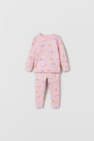 Baby/ пижама из ткани с анималистическим принтом с деталями в рубчик