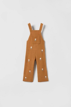 Embroidered knit dungarees