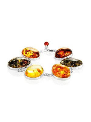 Нарядный браслет из янтаря разных цветов «Глянец»