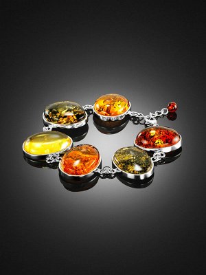 Нарядный браслет из янтаря разных цветов «Глянец»