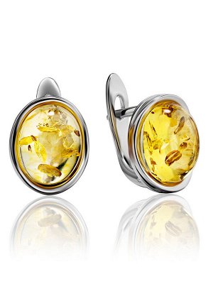 Аккуратные серьги «Амиго» с натуральным янтарём лимонного цвета