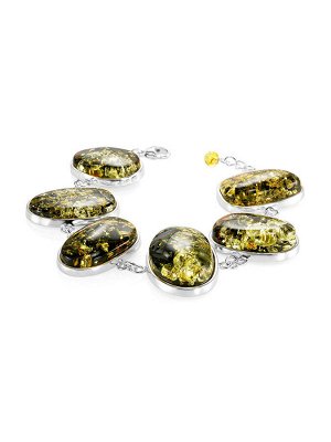 Яркий браслет «Глянец» из искрящегося зелёного янтаря