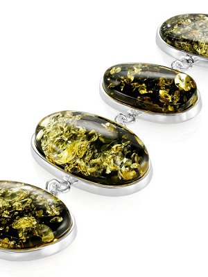 Яркий браслет «Глянец» из искрящегося зелёного янтаря