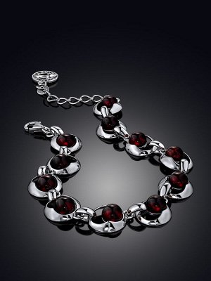 Яркий браслет «Орион» с янтарём вишнёвого цвета