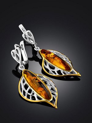 Изящные серьги «Листочек» из натурального янтаря