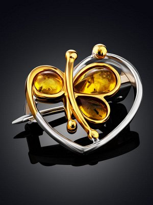 amberholl Красивая женственная брошь из золотистого янтаря «Апрель»