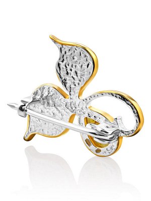 Нежная красивая брошь из серебра с натуральным золотистым янтарём «Орхидея»