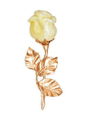 Роскошная золотая брошь «Роза» с резным молочно-медовым янтарём