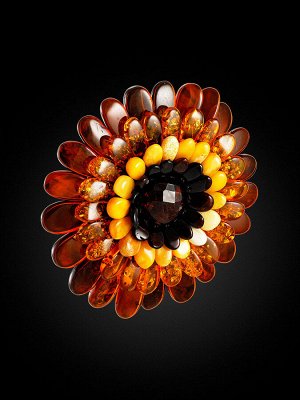 Яркая брошь-кулон из натурального балтийского янтаря разных цветов «Хризантема»