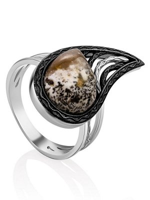 Изящное кольцо из натурального янтаря в серебре «Модерн»