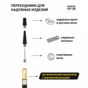 Компрессор воздушный CarPerformance, 30 л./мин., 12V/12A, 140W, 7 Атм., шланг 0,6 м., кабель питания 2,8 м., питание от прикуривателя, набор из 3-х переходников для надувн. изделий