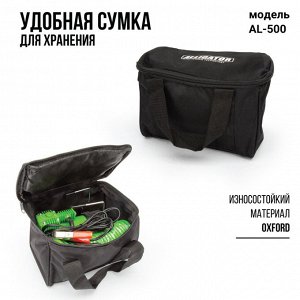 Компрессор воздушный ALLIGATOR, 55 л./мин., 12V/23A, 220W, 10 Атм., двухпоршневой, съёмный шланг 4 м., клапан для регулир. давления, питание от АКБ, LED фонарь, набор из 3-х переходников для надувн. и